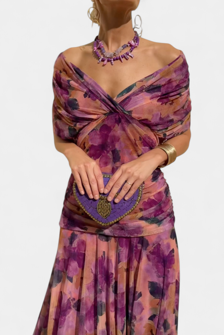 Women's Floral Long V-Neck Dress - Flowing & Feminine