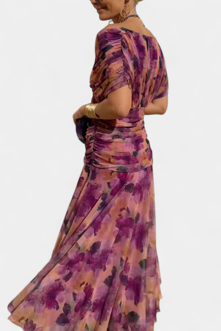 Women's Long Floral V-Neck Dress - Effortless Elegance