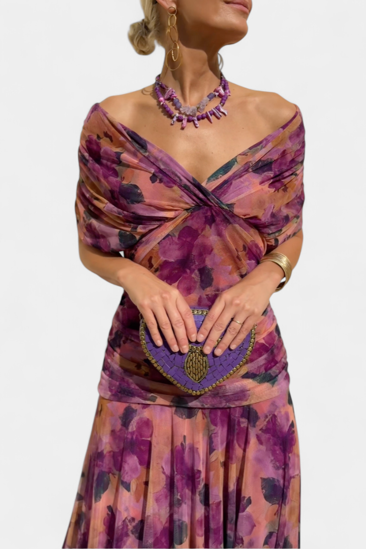 Women's Floral Long V-Neck Dress - Flowing & Feminine