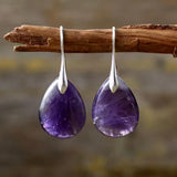 Women's Teardrop Amethyst Natural Stone Earrings – Gold & Silver