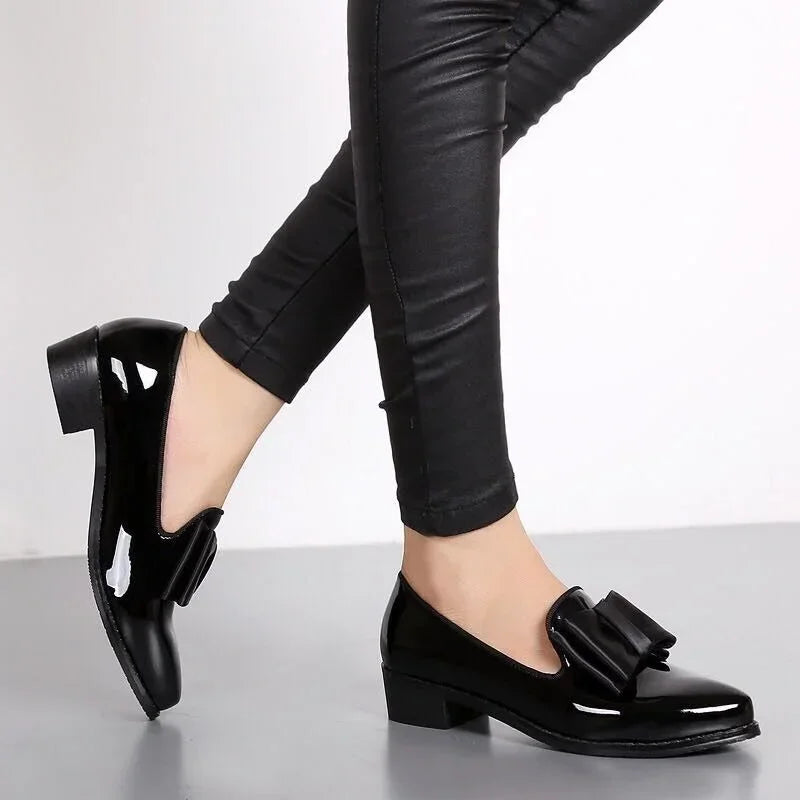 Women's Penelope Bow Tie Shoes - Elegant Patent Block Heel
