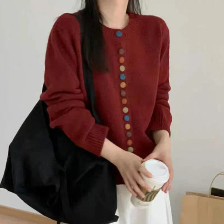 Women's Audrey Multicolor Button Knit Cardigan - Playful & Cozy