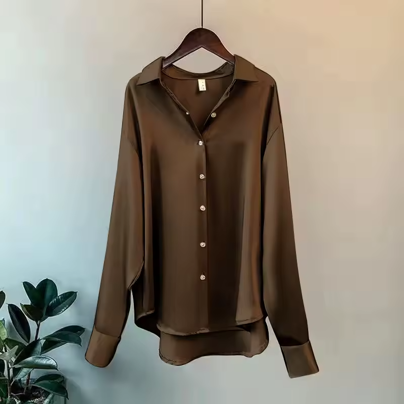 Women's Silky Button-Up Blouse - Effortless Elegance for All Occasions