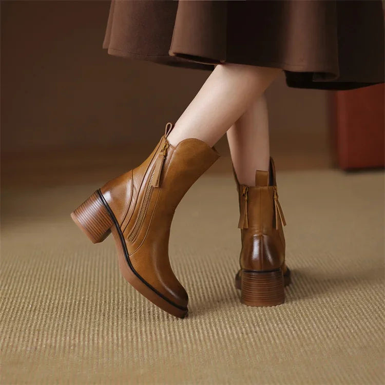 Women's Leather Ankle Boots - Timeless Elegance for Every Step