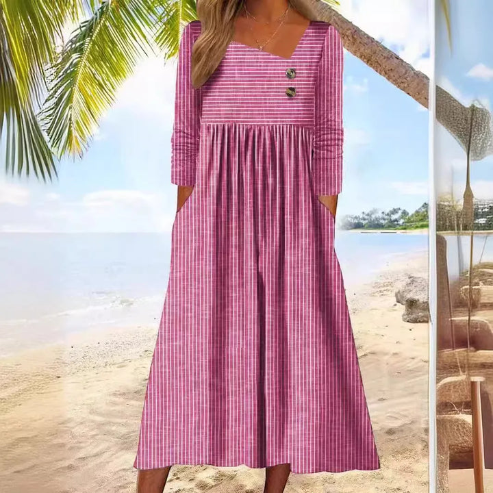 Women's Striped Cotton Midi Dress - Relaxed Elegance