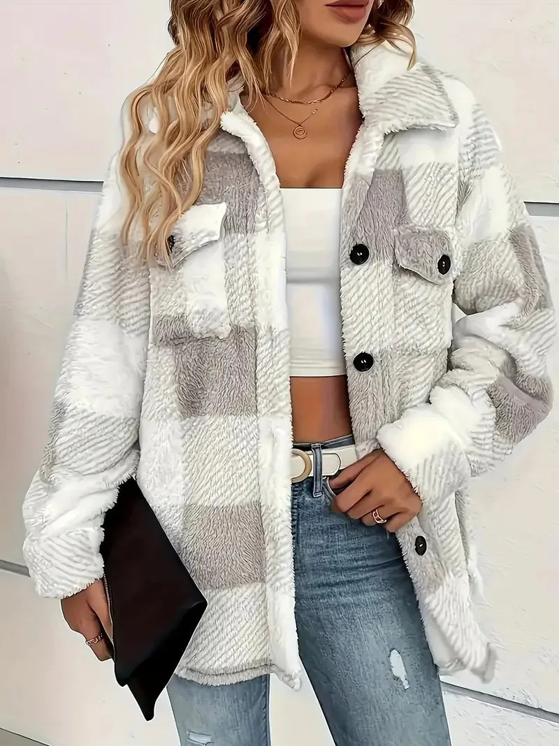 Women's Cozy Button-Up Jacket - Soft, Warm, and Versatile