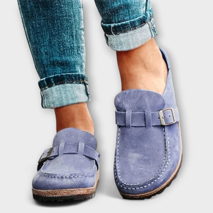 Women's Orthopedic Moccasins with Decorative Buckle - Everyday Comfort