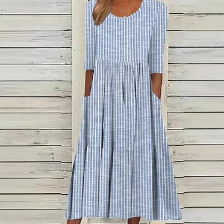 Women's Striped Cotton Midi Dress - Effortless Summer Elegance