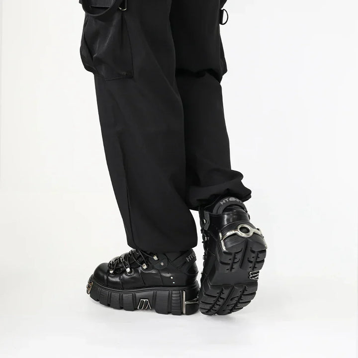 Women's Punk Ankle Boots - Edgy Platform with Lace-Up Detail