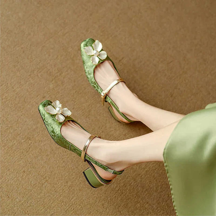 Women's Pearl-Embellished Floral Slingback Pumps - Day to Evening