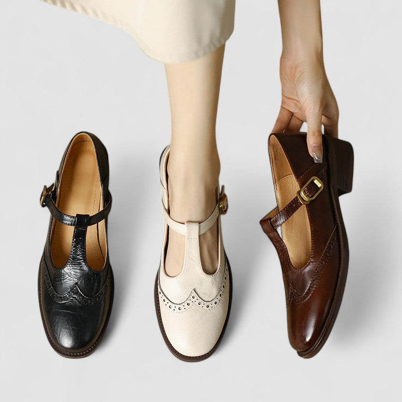 Women's Leather T-Strap Mary Jane Shoes - Classic & Comfortable