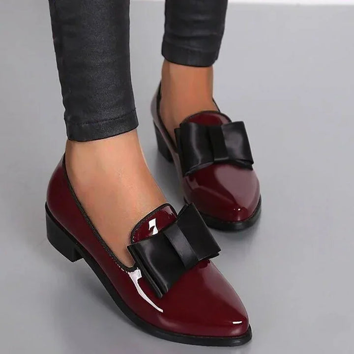 Women's Penelope Bow Tie Shoes - Elegant Patent Block Heel