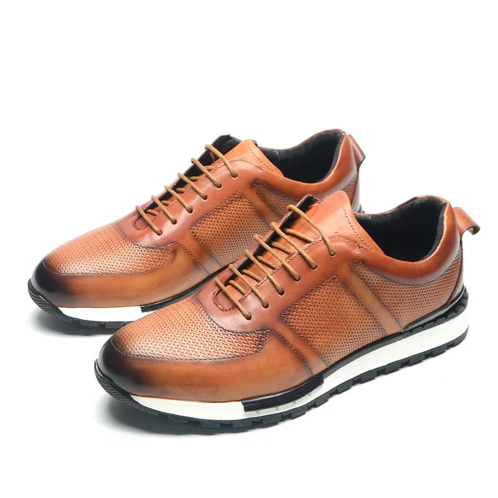 Men's Woven Leather Sneakers – Hand-Burnished Smart-Casual Trainers