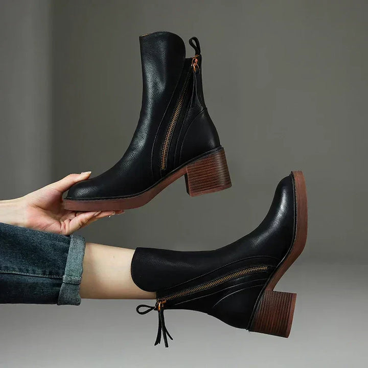 Women's Leather Ankle Boots - Timeless Elegance for Every Step