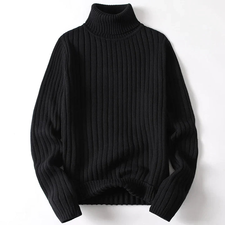 Men's Ribbed Knit Turtleneck Jumper – Heavy Roll Neck