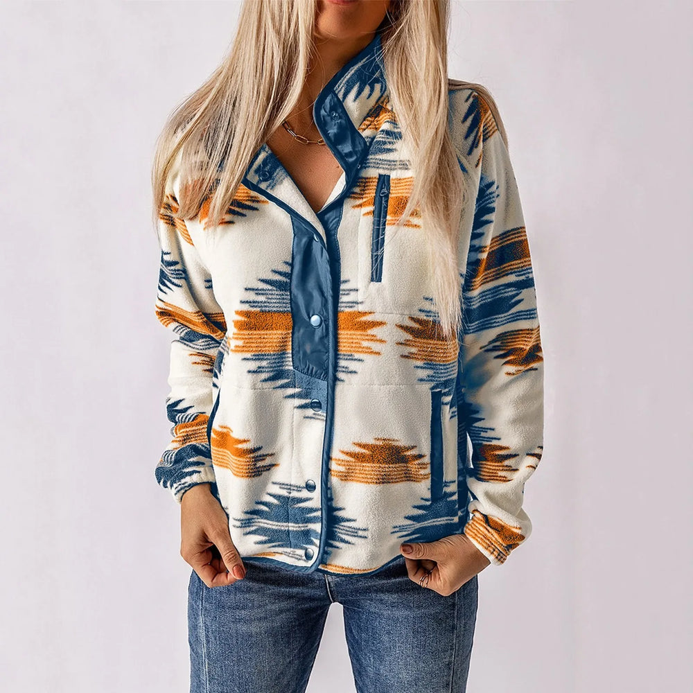 Women's Fleece Button-Up Jacket – Cosy Colour-Block Layering