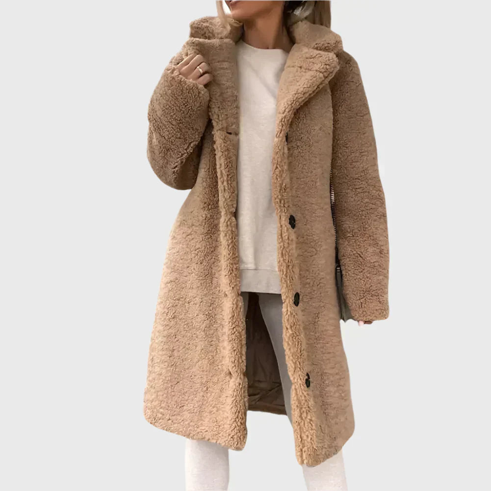Women's Plush Long Elegant Coat - Cozy Winter Warmth