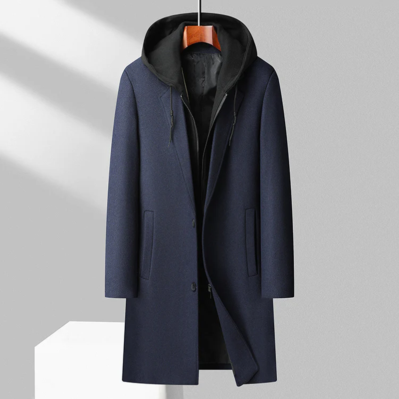 Men's Merino Wool Overcoat – Detachable Hood Winter Coat