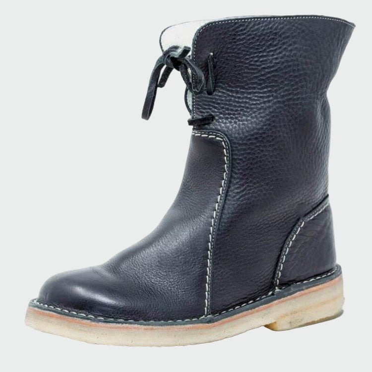 Women's Wool-Lined Waterproof Leather Ankle Boots - Winter Boots