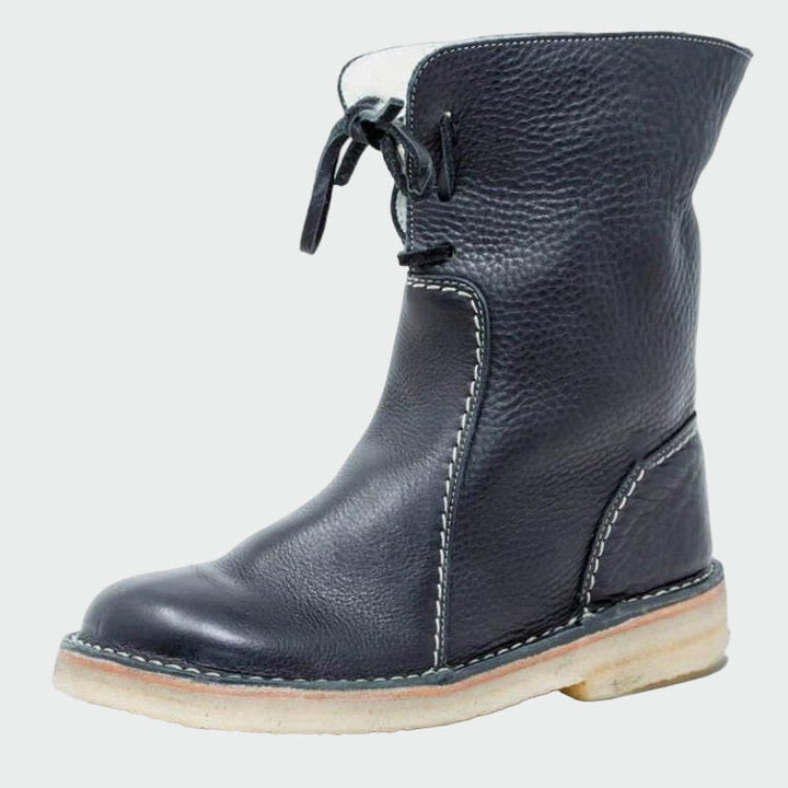 Women's Wool-Lined Waterproof Leather Ankle Boots - Winter Boots