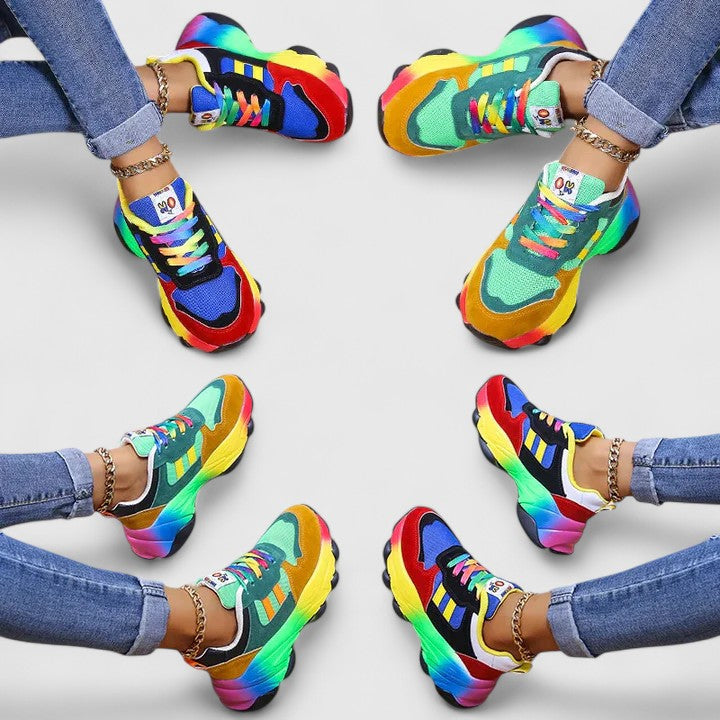 Women's Chunky Rainbow Platform Sneakers - Bold Color Block