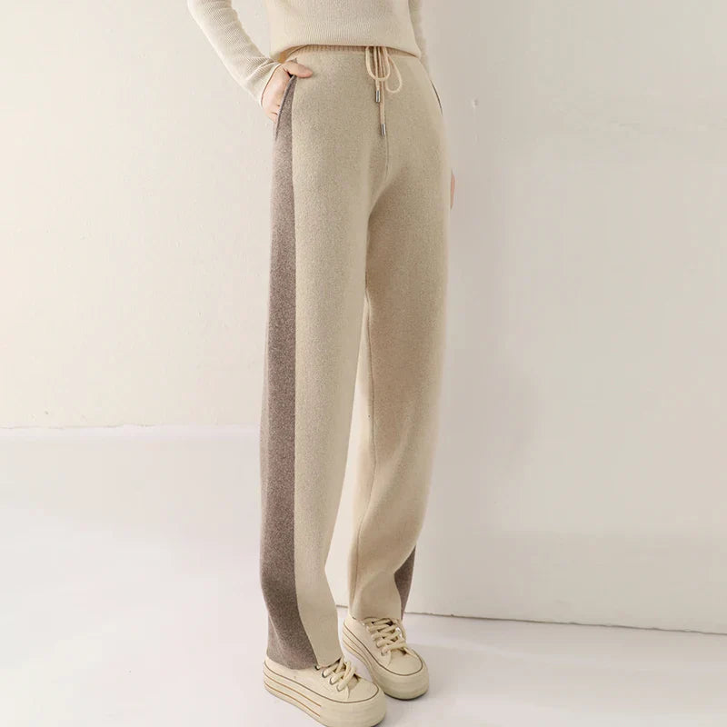 Women's 100% Wool Wide-Leg Trousers – Cosy Drawstring Waist