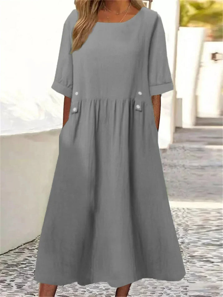 Women's Striped Cotton Midi Dress - Casual Elegance