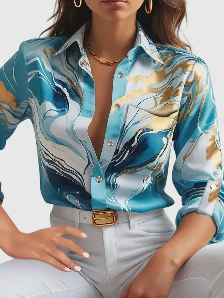 Women's Shaina Abstract Marble Button-Down Shirt - Elevate Your Style