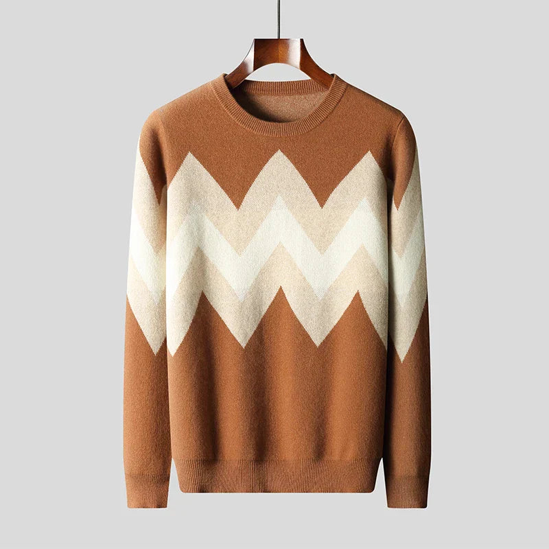 Men's Geometric Knit Jumper – Bold Pattern Crew Neck Sweater