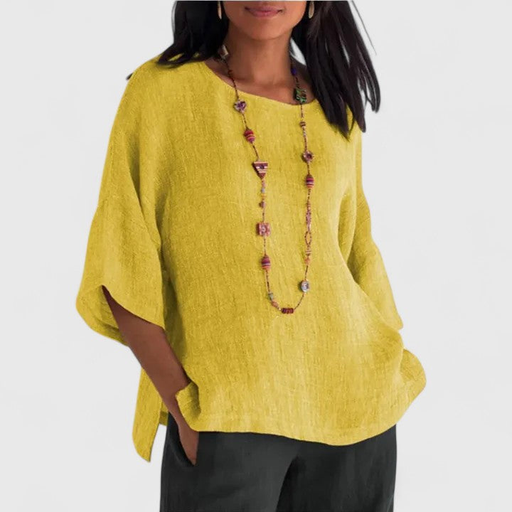 Women's Cotton-Linen Relaxed Blouse - Casual Summer Comfort