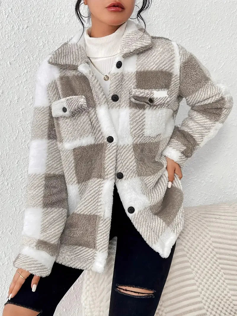 Women's Cozy Button-Up Jacket - Soft, Warm, and Versatile