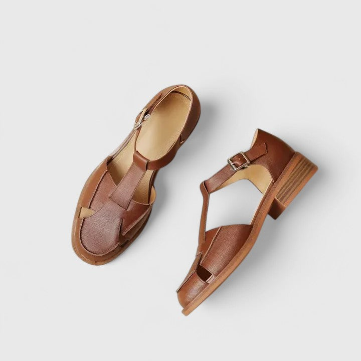 Women's Closed Toe T-Strap Wedge Sandals - Retro Elegance