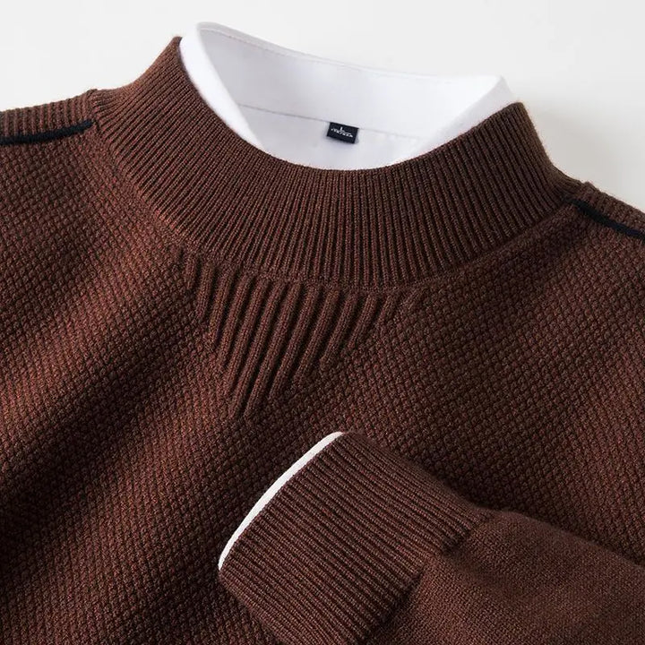 Men's Jacquard Knit Jumper – Textured Mock Neck Sweater