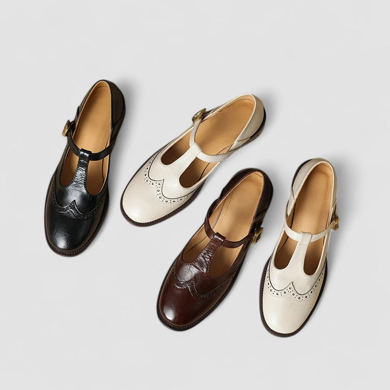 Women's Leather T-Strap Mary Jane Shoes - Classic & Comfortable