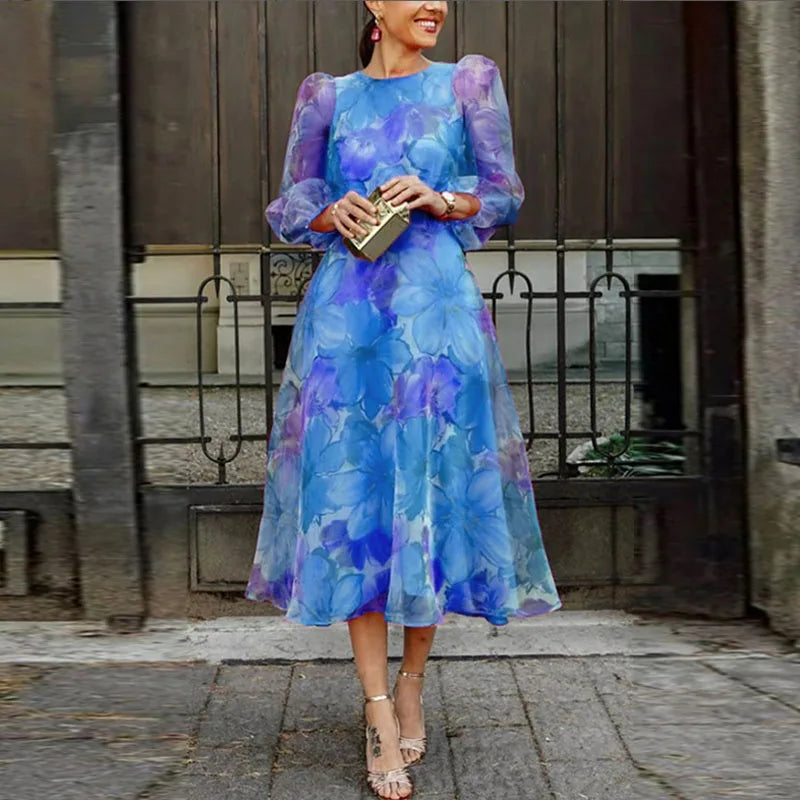 Women's Floral Midi Dress - Wedding Guest Elegance