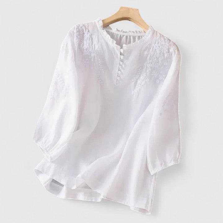 Women's Embroidered Button Blouse - Effortless Day-to-Night Charm