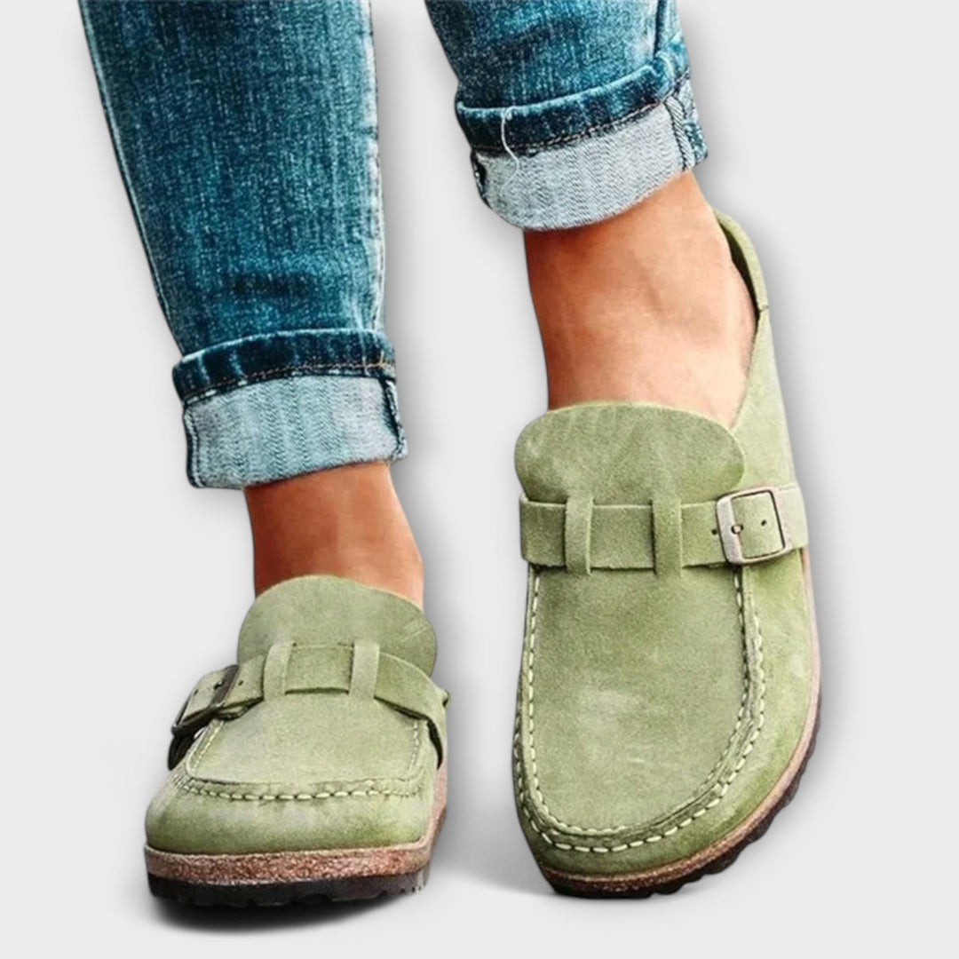 Women's Orthopedic Moccasins with Decorative Buckle - Everyday Comfort