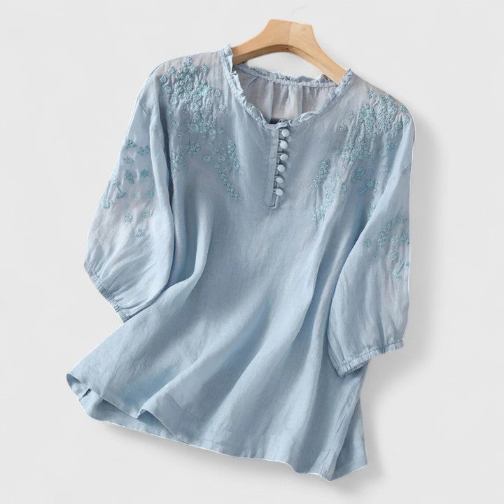 Women's Embroidered Button Blouse - Effortless Day-to-Night Charm