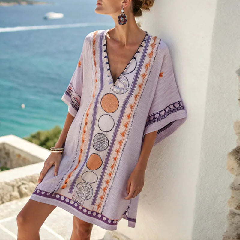 Women's Multicolor Printed Strand Dress - Effortless Beach Style
