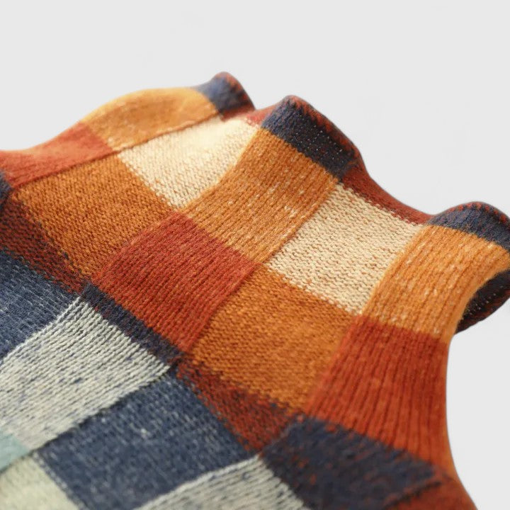 Women's Checkerboard Sweater - Cozy Mock Neck Style