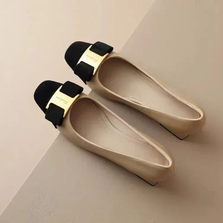 Women's Silk Flats with Square Buckle - Effortless Elegance