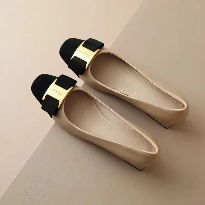 Women's Silk Flats with Square Buckle - Effortless Elegance