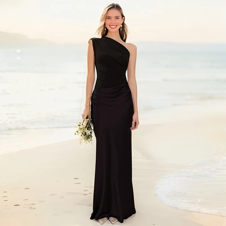 Women's Exposed Shoulder Maxi Dress - Elegant Evening Wear