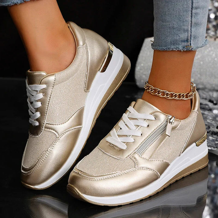 Women's Metallic Platform Sneakers - Sleek & Cushioned