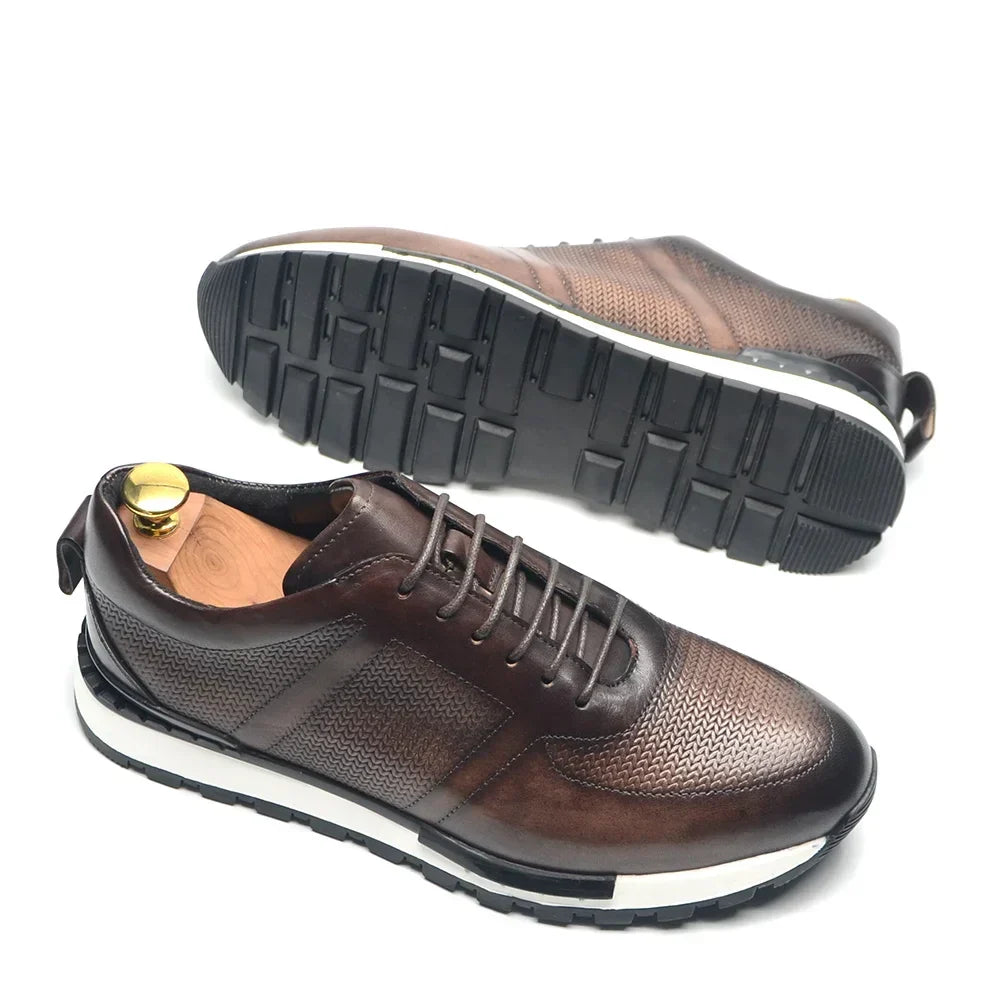 Men's Woven Leather Sneakers – Hand-Burnished Smart-Casual Trainers