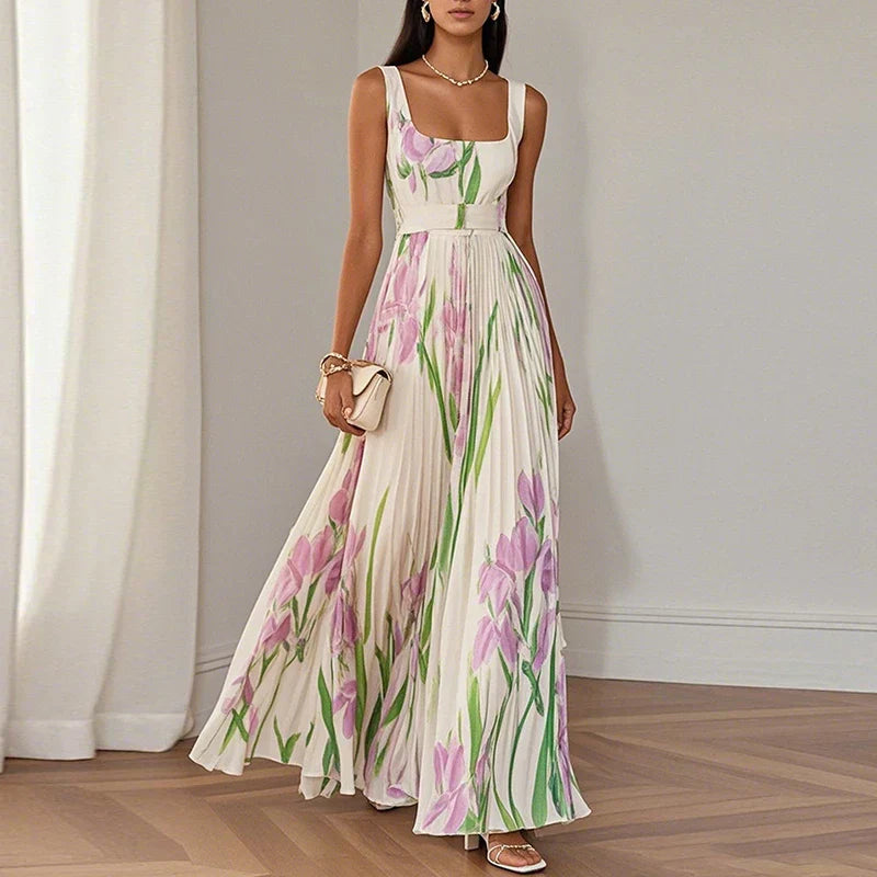Women's Floral A-Line Maxi Dress - Spring Wedding Guest Favorite