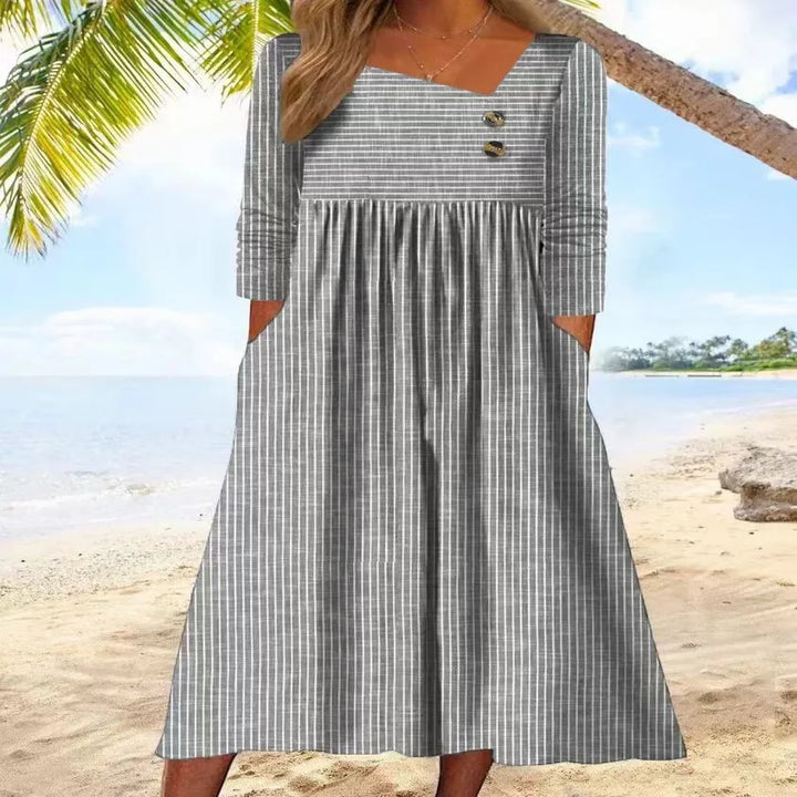 Women's Striped Cotton Midi Dress - Effortless Warm Weather Elegance