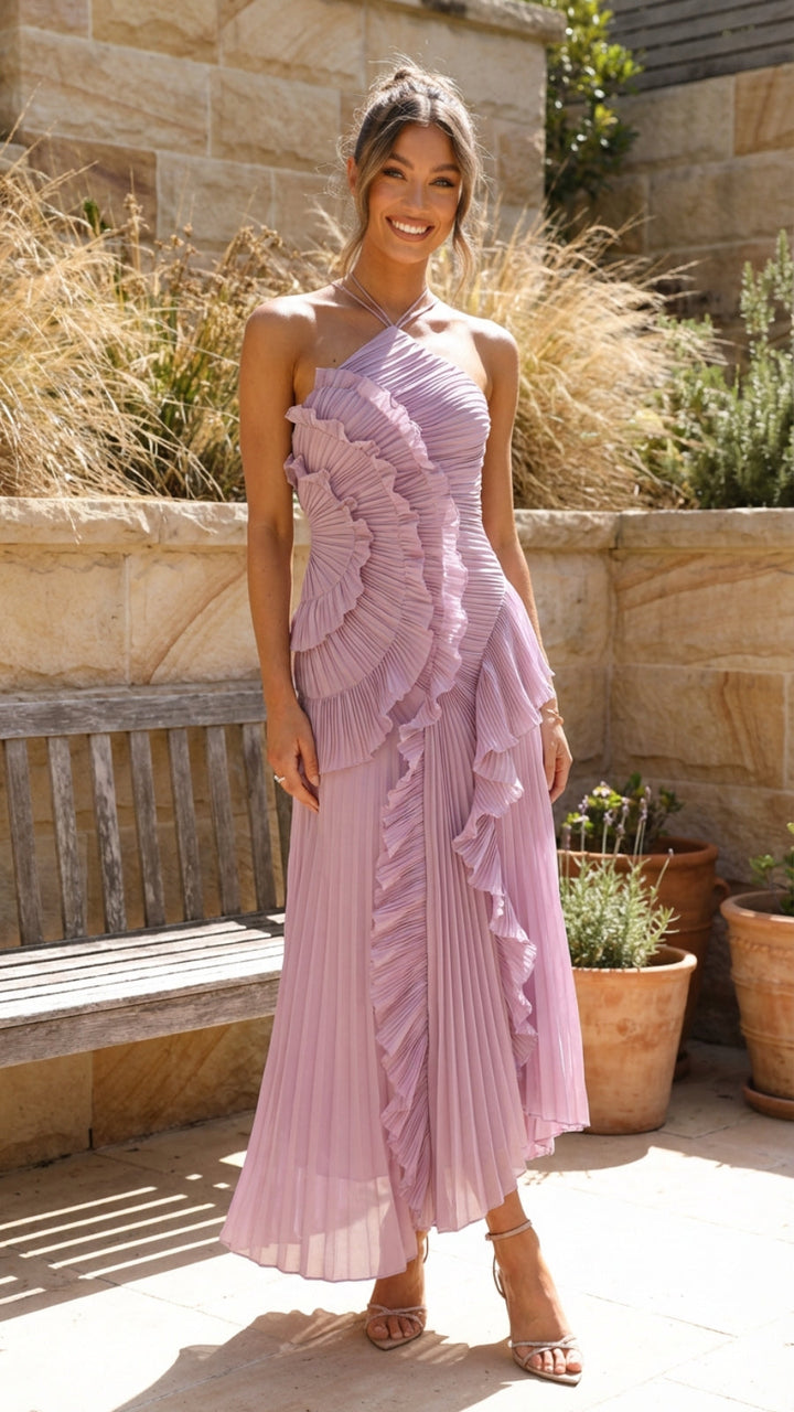 Women's Sleeveless Ruffled Layered Maxi Dress - Elegant Flowing
