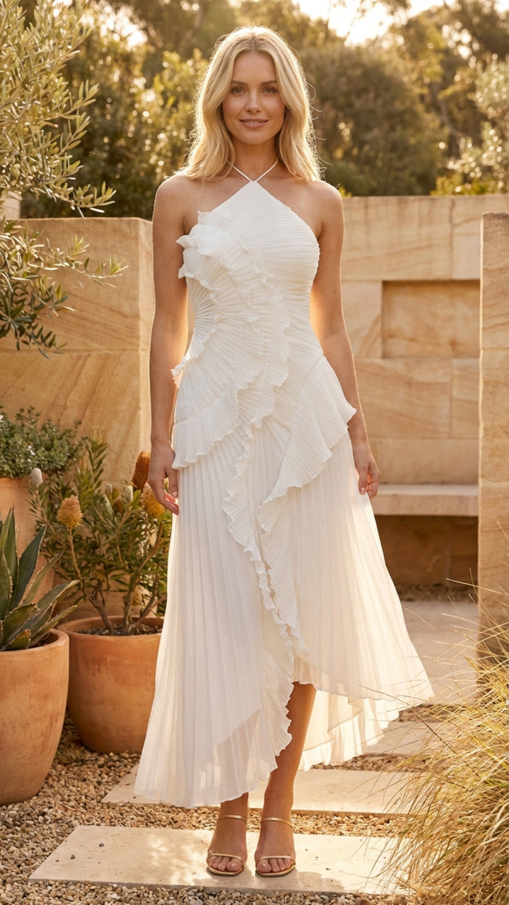 Women's Sleeveless Ruffled Layered Maxi Dress - Elegant Flowing