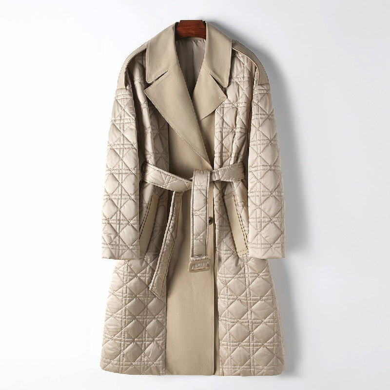 Women's Quilted Coat – Belted Longline Winter Layer